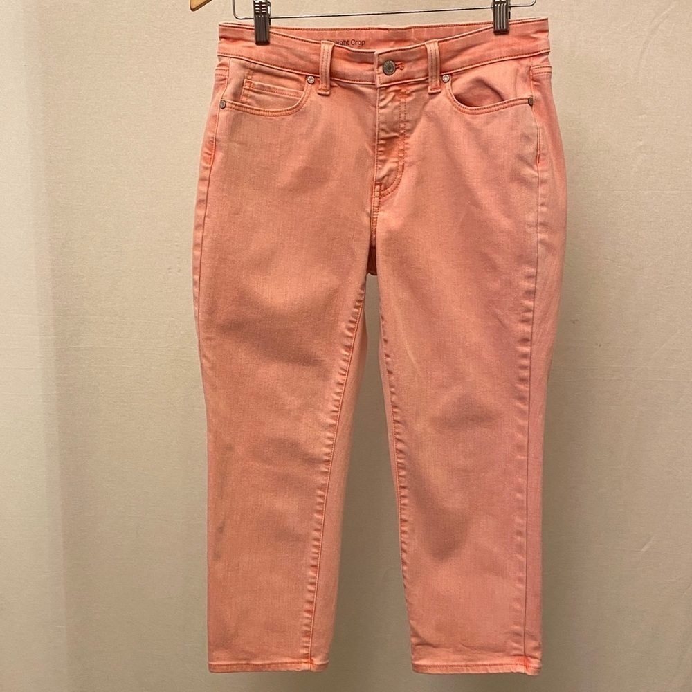 Talbots 6P Straight Crop Curvy Jeans Mid Rise Salmon Light Coral Pink Color - Picture 11 of 12